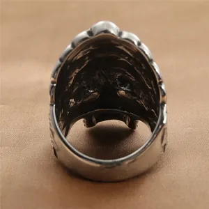 Punk vintage titanium steel skull ring with red eyes showing thick back structure