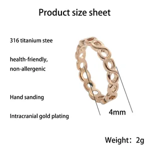 Anello a maglie infinite cave da 4mm in acciaio al titanio 316 oro rosa per uomo e donna
