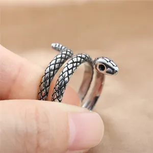 Retro stainless steel snake ring with realistic scale texture in punk gothic style