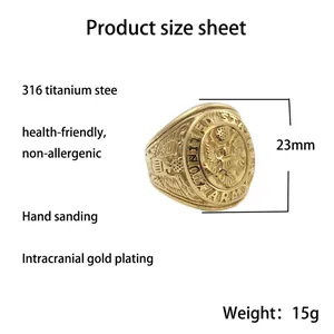 Vintage US Army eagle ring in gold-plated stainless steel with 23mm height detail