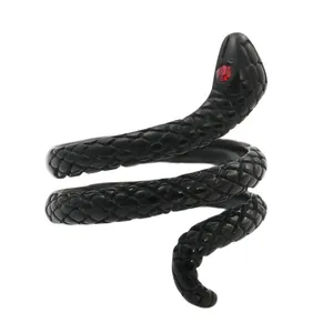 Vintage punk style matte black snake ring with red rhinestone eyes for men and women