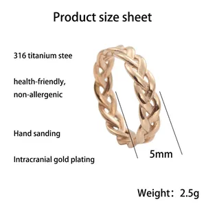 5mm rose gold braided chain ring in 316L titanium steel for a punk vintage aesthetic