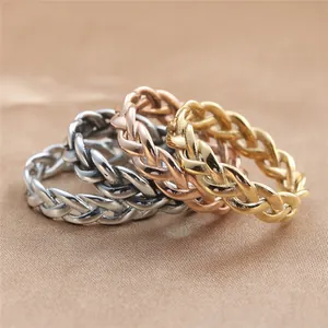 Vintage Stainless Steel Braided Twist Band Ring Punk Gothic Jewelry For Men Women Gold Silver Antique Silver Finish Biker Ring
