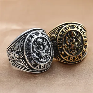 Vintage US Army Eagle Signet Ring For Men 316 Stainless Steel Military Punk Style Gold Silver Plated Jewelry Gift