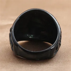 Retro punk lion head ring in matte black stainless steel for men with embossed texture