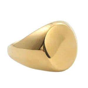 Anillo de sello en acero inoxidable dorado pulido con parte superior plana circular