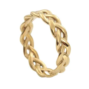 Vintage gold braided stainless steel chain ring with a minimalist punk design for men