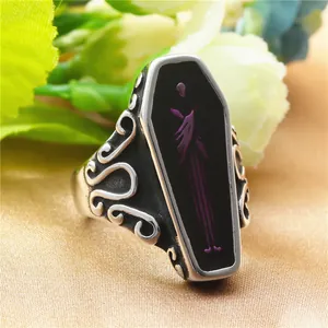 Anillo Ataúd Gótico Acero Inoxidable 316 Plata Retro Fantasma Púrpura Parca Punk Biker Anillo De Banda Para Hombres Mujeres Joyería