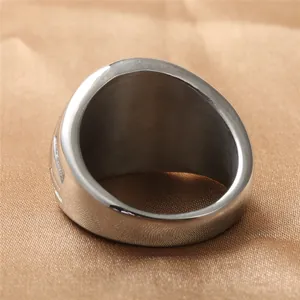 Vintage stainless steel dollar sign ring with thick band and brushed metal finish for men