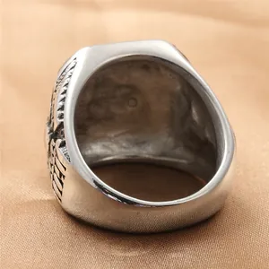 Vintage stainless steel anchor ring for men with detailed feather side embossing