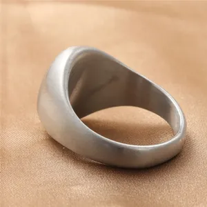 Minimalist brushed titanium steel oval signet ring for men with matte finish