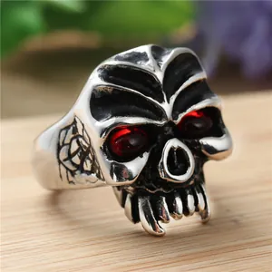 Anillo de Calaverea de Acero Inoxidable 316 Vintage Punk para Hombre Gótico Ojos de Strass Rojos Rosa Telaraña Joyería Biker