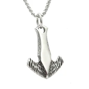 Vintage 316L Stainless Steel Pirate Hook Anchor Pendant Necklace For Men Women Punk Gothic Distressed Viking Jewelry Gift