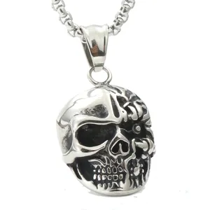 Punk Skull Pendant Necklace Titanium Steel Ghost Face Skeleton Jewelry Gift For Men Women Unisex Accessory Vintage Goth Style