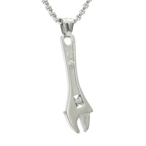 Silver spanner wrench pendant necklace with adjustable box chain for men and women