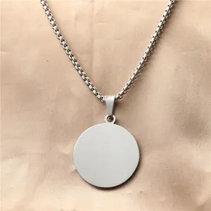 Polished Stainless Steel Round Plate Pendant Necklace For Men Hip Hop Punk Jewelry Gift