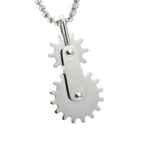 Collier Pendentif Engrenage en Acier Titane Steampunk Industriel Pour Hommes Femmes Argent Punk Style Mécanique Bijoux
