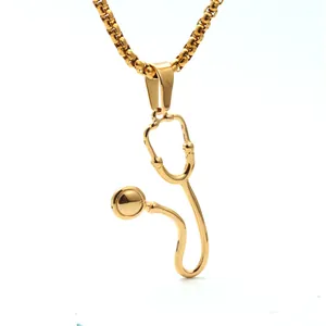 Stainless Steel Stethoscope Pendant Necklace For Women Men Medical Doctor Nurse Gift Fashion Polished Box Chain Jewelry