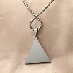 Punk style titanium steel triangle pendant necklace with silver brushed metal finish