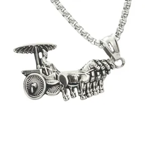 Collier Pendentif Guerrier Char Cheval Vintage pour Hommes Femmes Retro Punk Hip Hop Bijoux en Acier Titane Or Argent