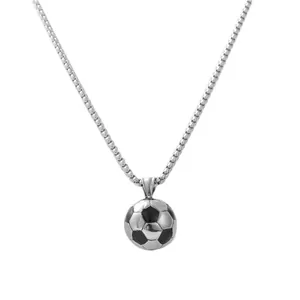 Punk-Stil Fußball-Anhänger aus Edelstahl mit schwarzer Emaille und Box-Halskette