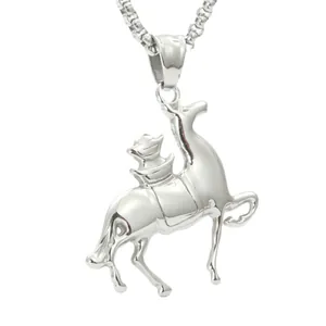 Vintage Titanium Steel Horse Rider Pendant Necklace For Men Women Western Cowboy Style Gold Silver Fashion Jewelry Gift