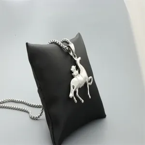 Retro stainless steel cowboy riding horse pendant with stylish pearl chain necklace