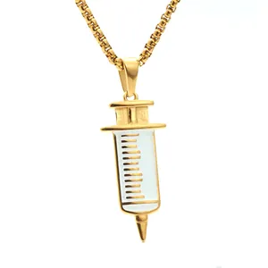Creative Syringe Pendant Necklace For Women Men Titanium Steel Medical Theme Nurse Gift Personalized Jewelry Box Chain Gold Silver Necklace
