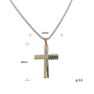 Pendentif croix punk bicolore en acier inoxydable or et argent, hauteur 36mm