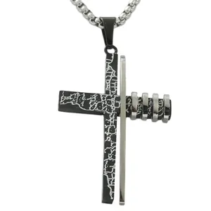 Collier Pendentif Croix en Acier Inoxydable Vintage Punk pour Hommes Bijoux Religieux Style Industriel Rétro Design Couleur Mixte Options Sans Chaîne ou Chaîne Maille Miroir