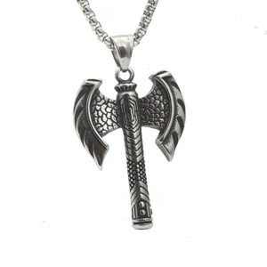 Retro Stainless Steel Double Sided Axe Pendant Necklace For Men Punk Viking Style Vintage Jewelry Gift Black Axe Necklace