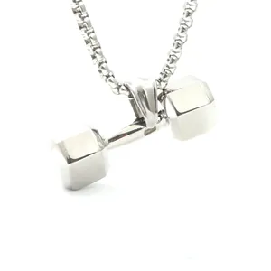Fitness Gewichtheben Hantel Anhänger Halskette Für Herren Damen Titanstahl Barbell Gym Sport Schmuck Geschenk Polierte Vierkantkette
