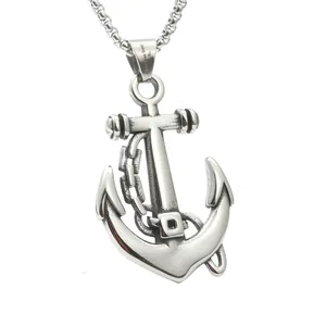 Collier avec pendentif ancre nautique en acier inoxydable 316L au style vintage