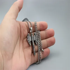 Double-sided battle axe pendant necklace in vintage stainless steel with box chain