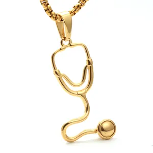 Polished Stainless Steel Stethoscope Pendant Necklace Medical Graduation Gift For Doctors Nurses Students Jewelry