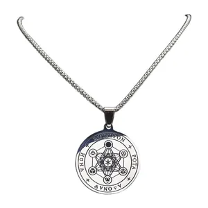 Collier pendentif Cube de Métatron en acier inoxydable argenté avec gravure géométrique