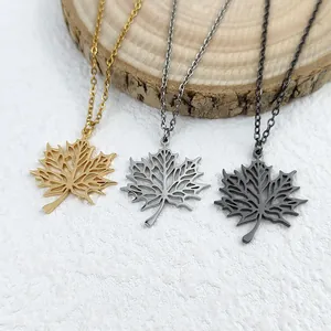 Collier Pendentif Feuille d'Érable Hommes Femmes Acier Inoxydable Charme de Feuille Creuse Bijoux de Mode Cadeau Accessoire