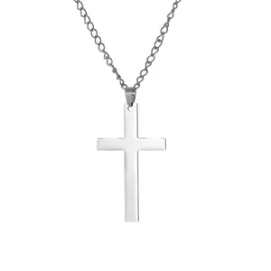 Collier avec pendentif croix en acier inoxydable poli et chaîne à maillons classique
