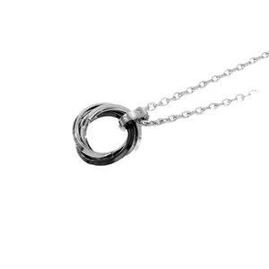 Collier à trois anneaux entrelacés en acier inoxydable argent et noir avec cristaux