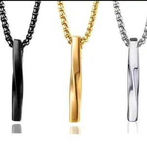 Polished stainless steel Mobius twist pendant necklaces in black, gold, and silver finishes