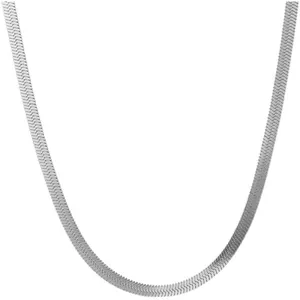 Collier chaîne serpent plat en acier titane argenté avec une finition polie minimaliste