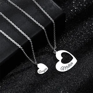 Ensemble de colliers avec pendentifs cœur Mère Fille en acier inoxydable poli