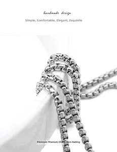 Macro view of polished titanium steel box chain with handmade design and non-fading finish