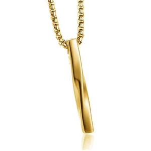 Polished gold Mobius twisted bar pendant necklace with a matching Venetian box chain