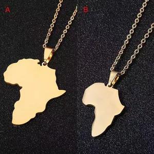 Vintage Stainless Steel Africa Map Pendant Necklace For Men Women Gold Silver Plated Minimalist African Continent Map Charm Necklace Jewelry