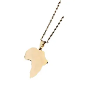 Polished gold African map pendant necklace on a classic link chain for men and women