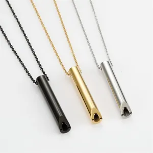 Collar de Respiración Consciente de Acero Inoxidable Minimalista para Alivio de la Ansiedad Meditación Colgante de Silbato Cilíndrico Joyería Unisex