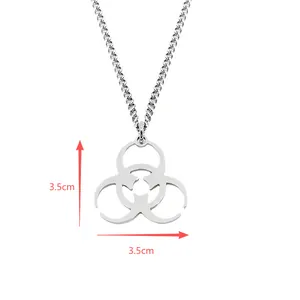 Collier Pendentif Symbole de Risque Biologique en Acier Inoxydable Bijoux Hip Hop Punk Street pour Hommes Femmes Accessoire