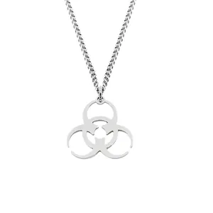 Collier unisexe avec pendentif symbole Biohazard en acier inoxydable argenté poli