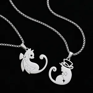 Poliertes Silber Edelstahl Katzen Silhouette Paar Halsketten mit eleganten Boxketten